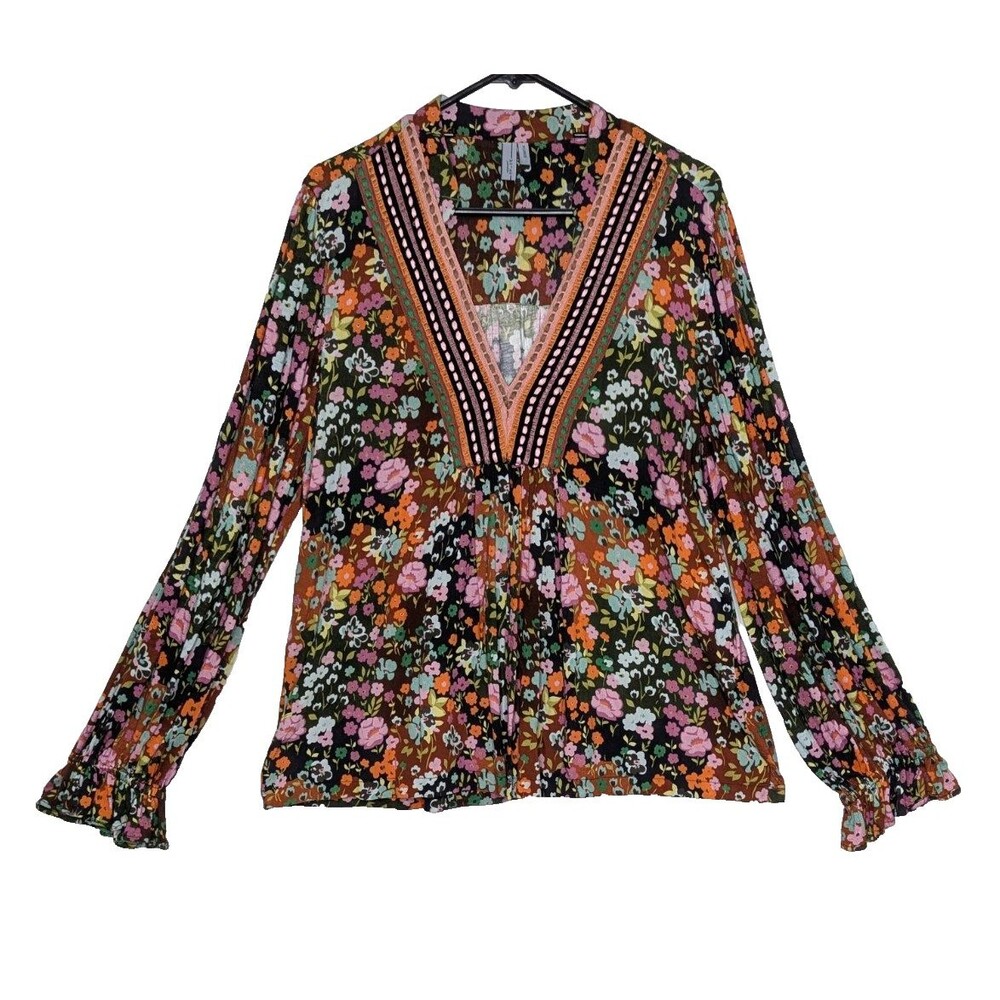 Anthropology Blank London XL Floral Embroidered Boho Peplum Cottagecore Top